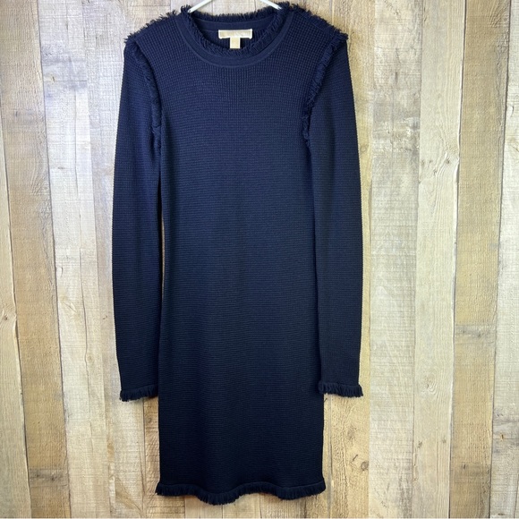 Michael Michael Kors Small Fringed Hem Sweater Dress with Long Sleeves - Picture 1 of 12